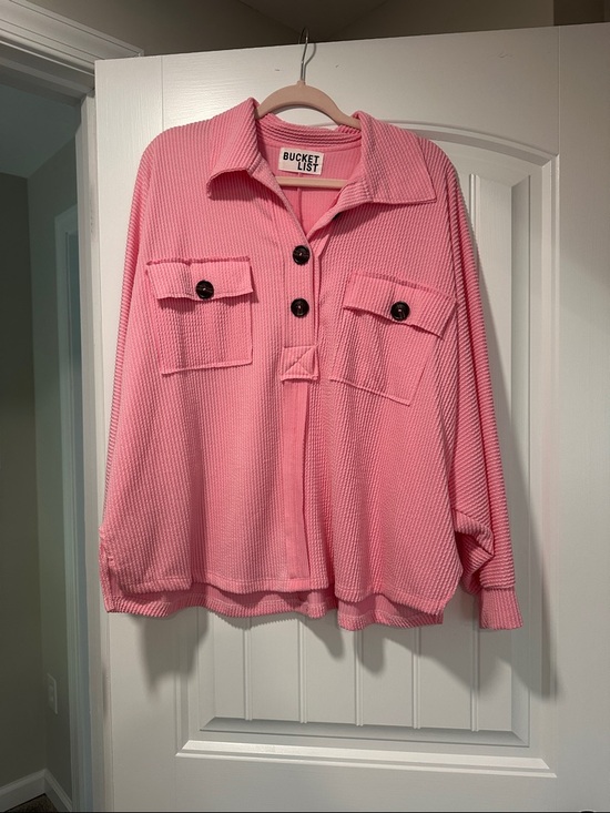 BUCKETLIST Tops - BUCKETLIST Pink Textured Waffle Knit Shirt